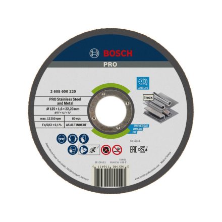 BOSCH PRO Trennscheibe für Inox 125 x 1,6 x 22,2 mm AS 46 T INOX BF (oSa)