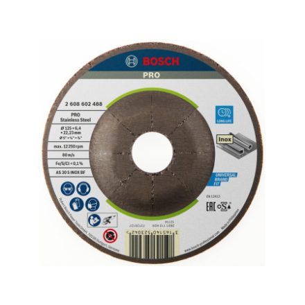 BOSCH Tisztítókorong rozsdamentes acélhoz 125 x 6,0 x 22,2 mm hajlított AS 30 S INOX BF