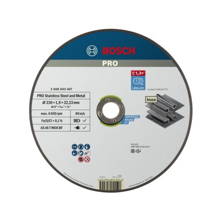 BOSCH PRO Trennscheibe für Inox/Metall 230 x 1,9 x 22,2 mm AS 46 T INOX BF (oSa)