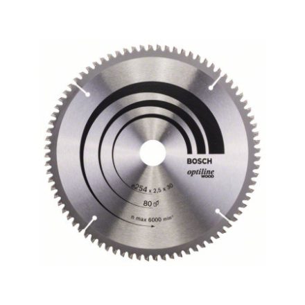 BOSCH Sägeblatt für Holz 254 x 30 x 2,5 mm / 80T Optiline Wood ATB