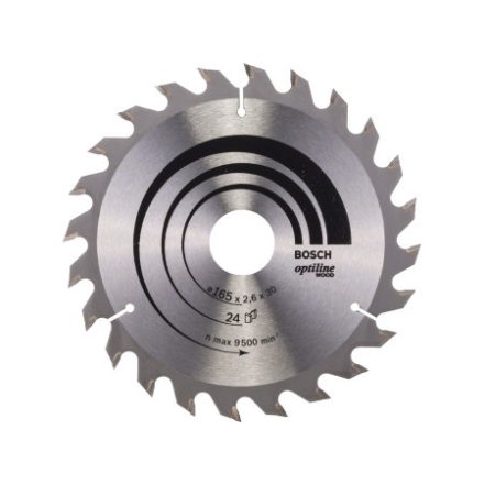 BOSCH Kreissägeblatt für Holz 165 x 30/20 x 2,6 mm / 24T Optiline Wood ATB