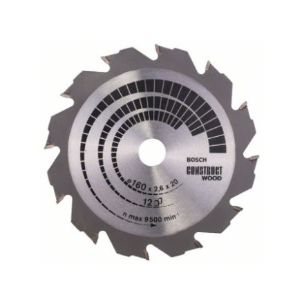 BOSCH Sägeblatt für Holz 160 x 20/16 x 2,6 mm / 12T Construct Wood
