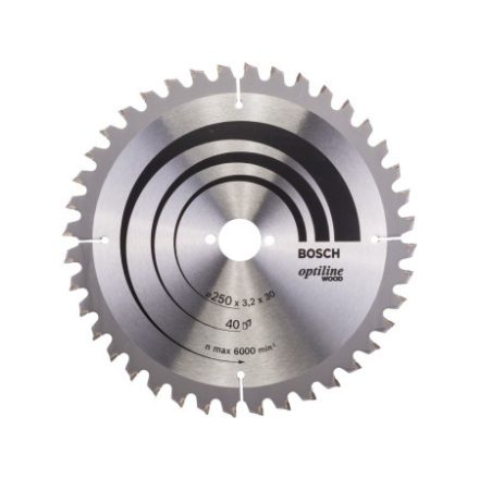 BOSCH Sägeblatt für Holz 250 x 30 x 3,2 mm / 40T Optiline Wood ATB / N