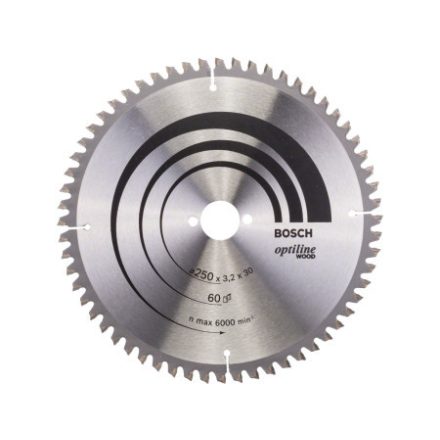 BOSCH Kreissägeblatt für Holz 250 x 30 x 3,2 mm / 60T Optiline Wood ATB / N