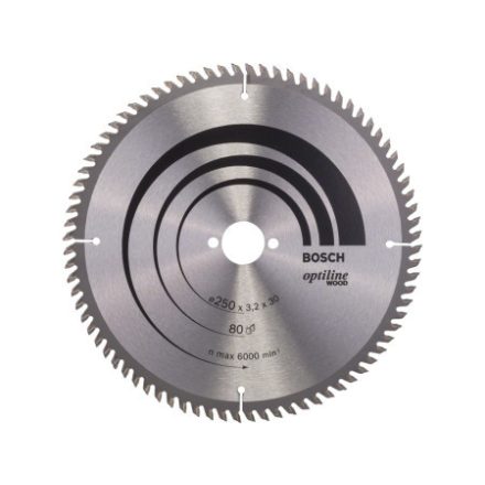 BOSCH Sägeblatt für Holz 250 x 30 x 3,2 mm / 80T Optiline Wood ATB / VW