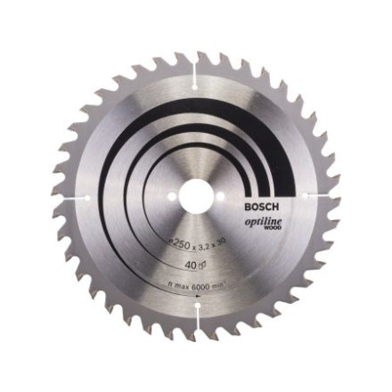 BOSCH Sägeblatt für Holz 250 x 30 x 3,2 mm / 40T Optiline Wood ATB / UW