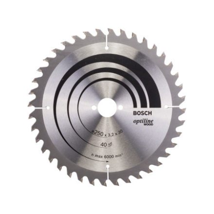 BOSCH Kreissägeblatt für Holz 250 x 30 x 3,2 mm / 40T Optiline Wood ATB
