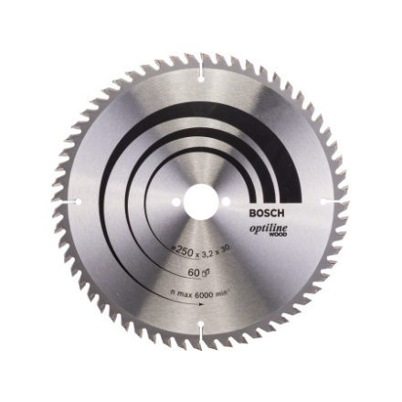 BOSCH Sägeblatt für Holz 250 x 30 x 3,2 mm / 60T Optiline Wood ATB