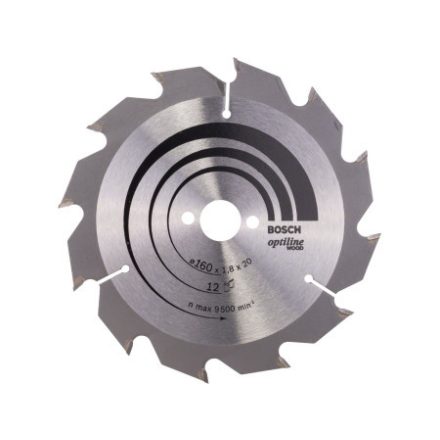 BOSCH Sägeblatt für Holz 160 x 20/16 x 1,8 mm / 12T Optiline Wood ATB