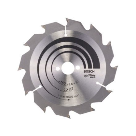 BOSCH Sägeblatt für Holz 160 x 20/16 x 2,6 mm / 12T Optiline Wood ATB