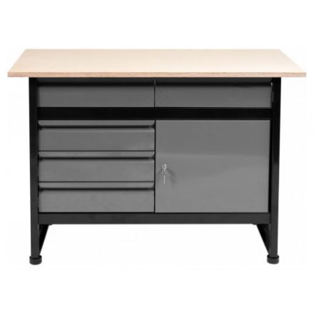 VOREL Werkbank mit Schrank, 5 Schubladen, 1 Tür, 1160 x 600 x 840 mm