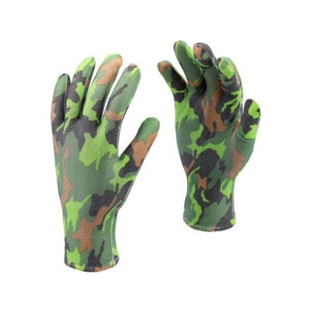 FLO Gartenhandschuhe mit grünem Feldmuster, Größe 8