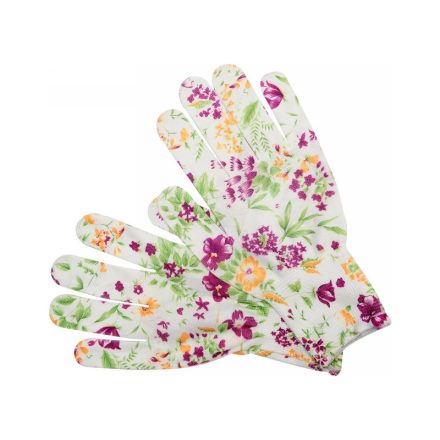 FLO Gartenhandschuhe mit weißem Blumenmuster, Größe 8