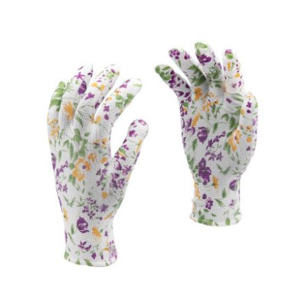 FLO Gartenhandschuhe mit weißem Blumenmuster, Größe 8