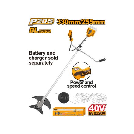INGCO Akku-Rasentrimmer 330 mm bürstenlos 2 x 20 V (ohne Akku und Ladegerät)