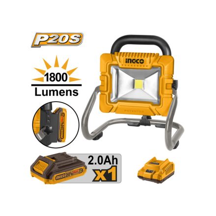 INGCO Akku-LED-Strahler 1800 Lm 20 V (1 x 2,0 Ah Akku + Ladegerät)