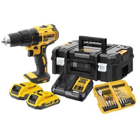 DEWALT Akku-Bohrschrauber mit 18 V Bohrschrauber-Set (2 x 2,0 Ah Akku + Ladegerät + TSTAK) DCD7