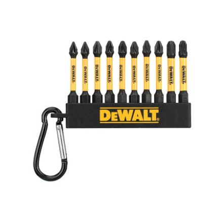 DEWALT Bitset mit Karabiner, 10-teilig, 1/4" Hex (PZ1x2, PZ2x6, PZ3x2 / 57 mm) FLEXTORQ