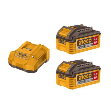 INGCO Akku und Ladegerät Set 20 V (2 x 4,0 Ah Akku + 4,0 A Ladegerät)