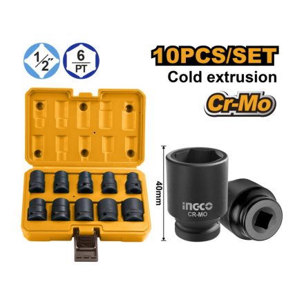 INGCO Maschinelle Stecknuss-Satz 10 Teile 1/2" 10-24 mm CrMo