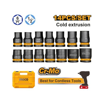 INGCO Maschinelle Steckschlüssel-Set 14-teilig 1/2" 10-27 mm CrMo