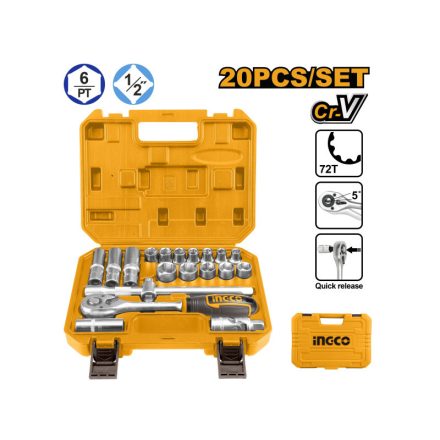 INGCO Steckschlüsselsatz 20-teilig 1/2" 10-24 mm CrV