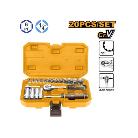 INGCO Steckschlüssel-Set 20-teilig 1/4" 4-14 mm CrV