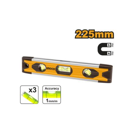 INGCO Mini-Wasserwaage 225 mm 3 Libelle magnetisch