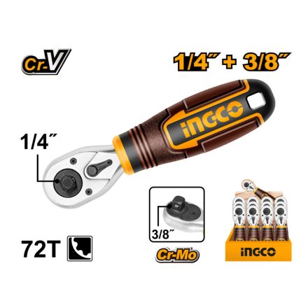INGCO Mini-Ratschenantrieb 1/4"-3/8" 140 mm CrV CrMo