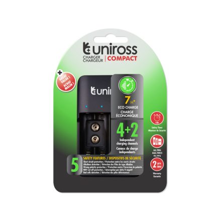 UNIROSS-Batterieladegerät mit AA/AAA/9V-Schutz