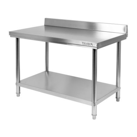 YATO GASTRO Inox-Arbeitstisch mit unterer Ablage und rückklappbarer Rückseite