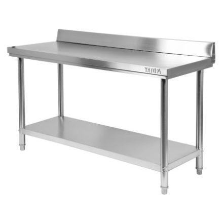 YATO GASTRO Inox-Arbeitstisch mit unterer Ablage und rückklappbarer Rückseite