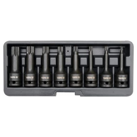 YATO Maschinen-Steckschlüsselsatz mit langem Bit, 8-teilig, Spline 1/2 Zoll, M5-M18, CrMo
