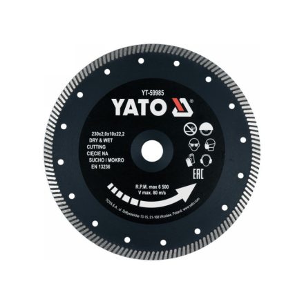 YATO Diamanttrennscheibe 230 x 2,0 x 10 x 22,2 mm Turbo