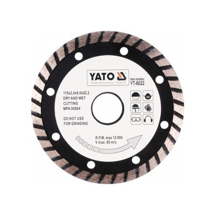 YATO Diamanttrennscheibe 115 x 2,4 x 8,0 x 22,2 mm turbo