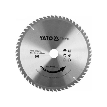 YATO Sägeblatt für Holz 255 x 30 x 2,0 mm / 60T