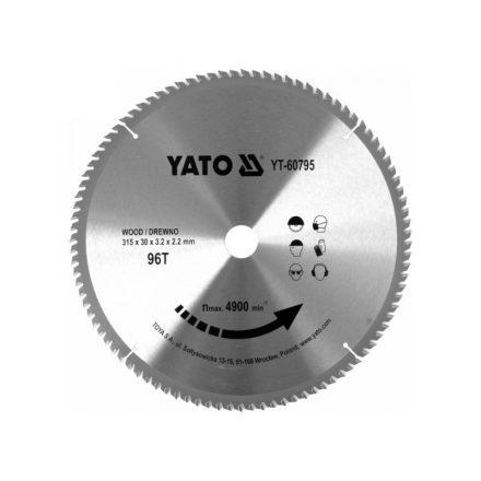 YATO Sägeblatt für Holz 315 x 30 x 2,2 mm / 96T